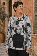 Pull Marilyn, de face, portrait et collage noir et blanc — vue porté 