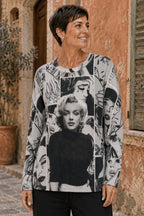 Pull Marilyn, de face, portrait et collage noir et blanc — vue porté 
