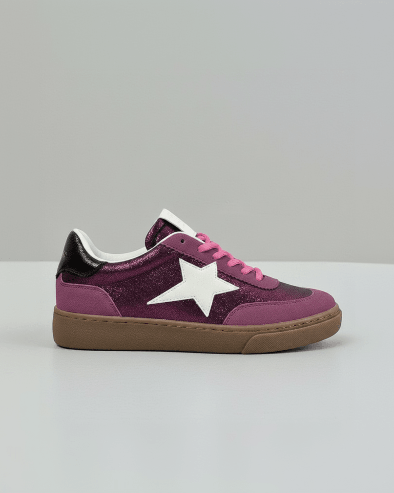 Baskets femme pailletées Findlay avec lacets roses et semelle antidérapante
