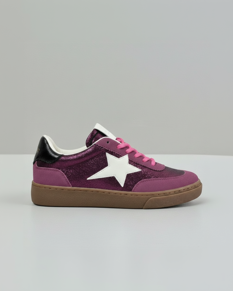 Baskets femme pailletées Findlay avec lacets roses et semelle antidérapante