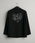 Blazer noir LOVE strass – grand cœur étincelant au dos inscription LOVE
