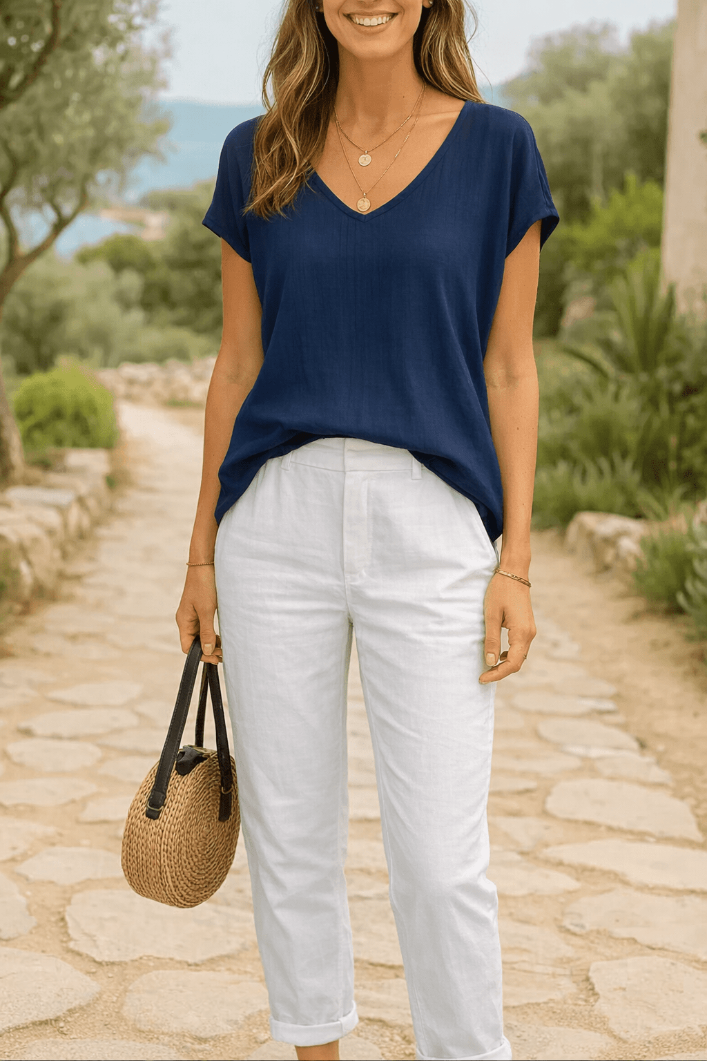 Blouse Basique Fluide Col V — Made in Italy - Mam’s AilesMarine