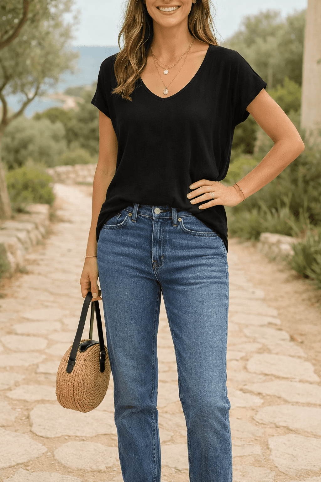 Blouse Basique Fluide Col V — Made in Italy - Mam’s AilesMarine