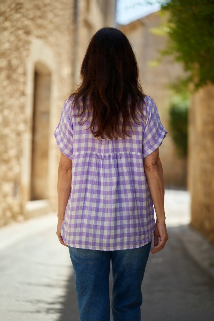 Blouse Lila parme, vue portée de dos