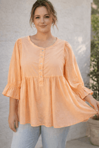 Blouse empire bohème pêche manches évasées volant femme 36-42 coton léger Made in Italy