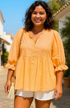 Blouse empire bohème pêche manches évasées volant femme 36-42 coton léger Made in Italy