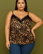 Caraco léopard femme grande taille avec dentelle et bretelles fines