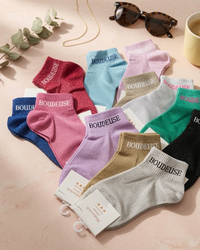 Chaussettes Boudeuse pailletées, palette de coloris