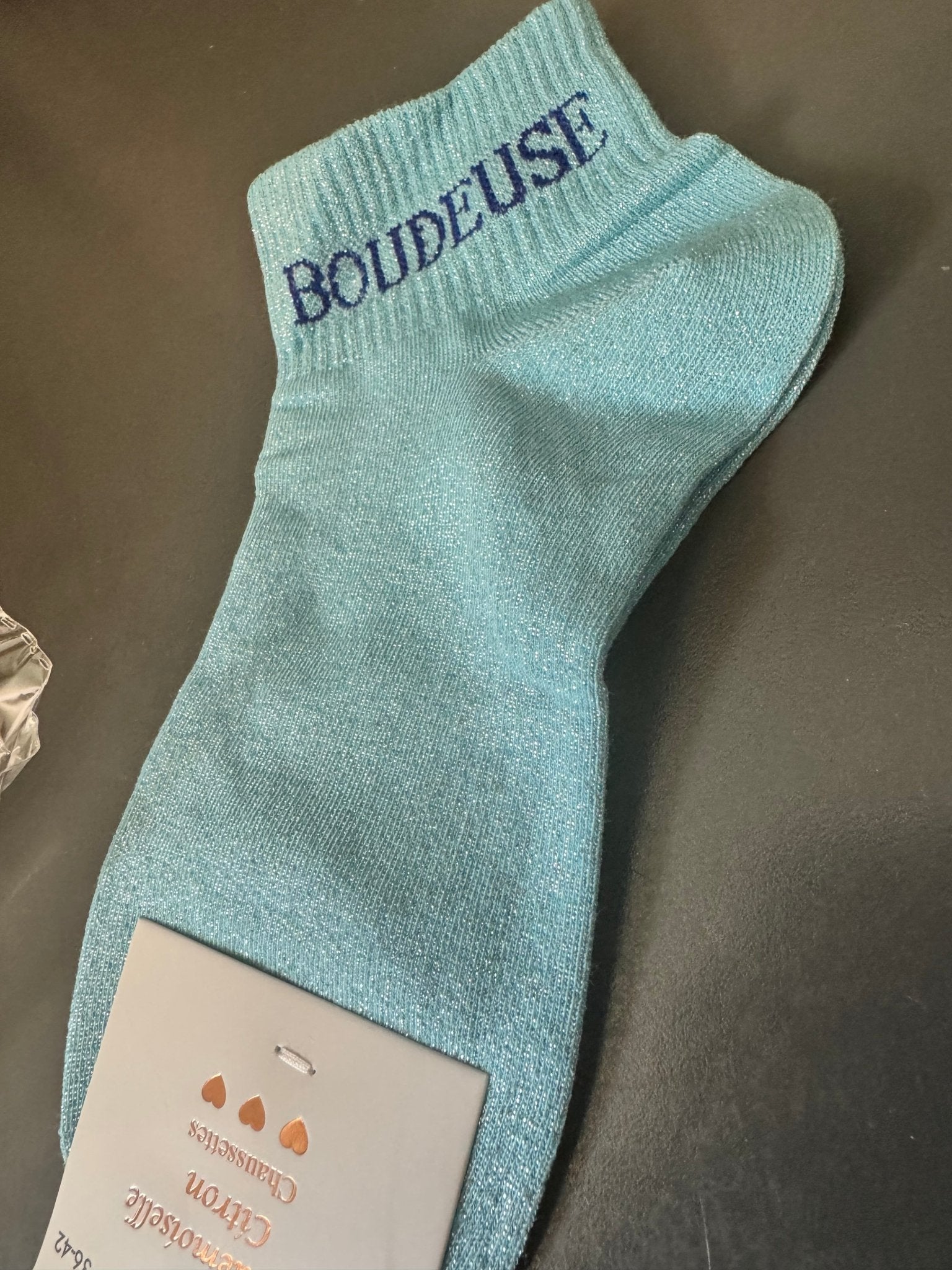 Chaussettes Boudeuse vert émeraude, vue de face