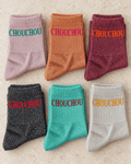 Chaussettes Chouchou pailletées : les six coloris présentés à plat.