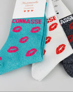 Chaussettes Connasse avec inscription et bisous pailletés