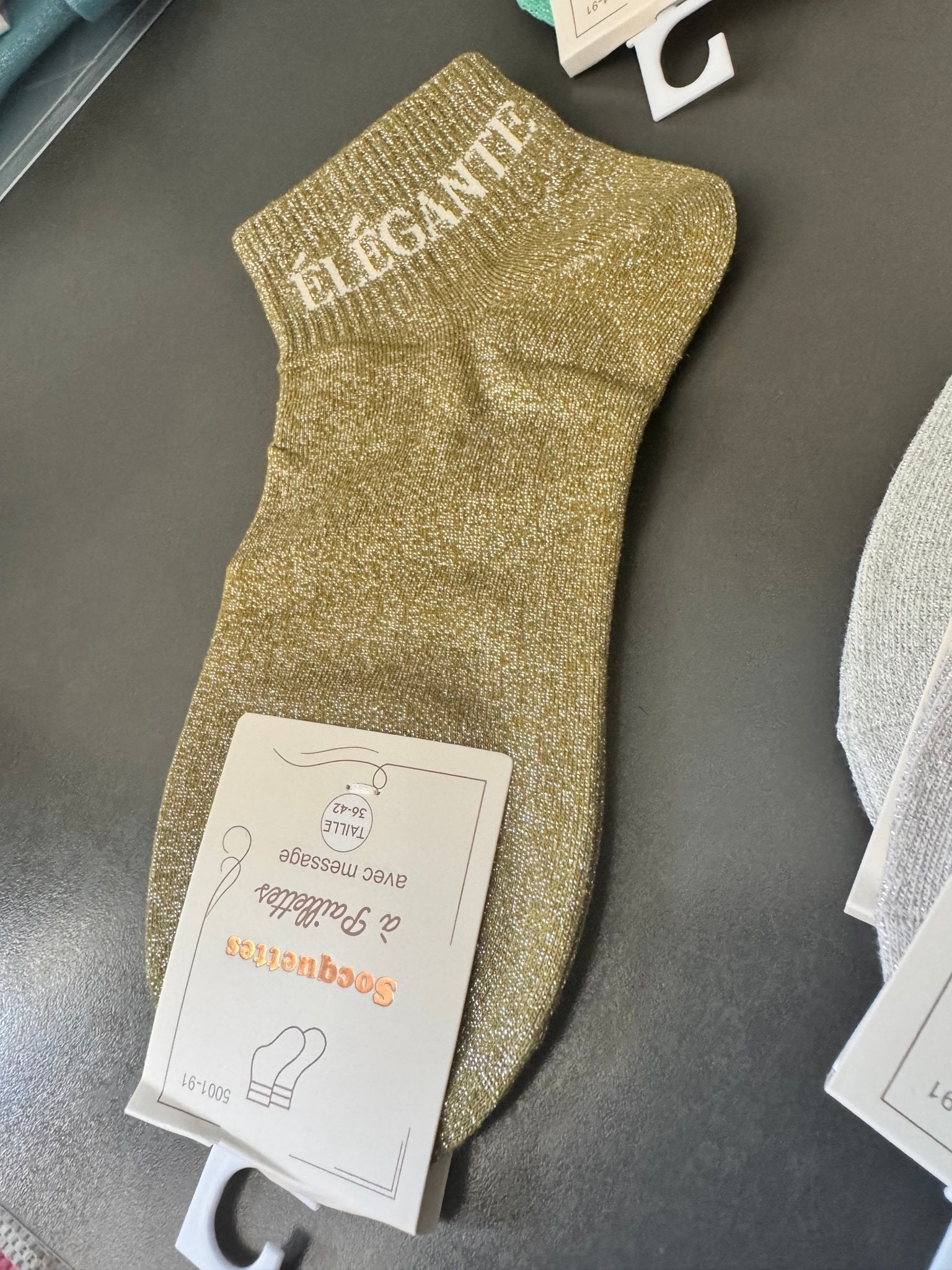 Chaussettes Élégante pailletées taupe doré