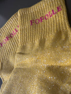 Chaussettes Fofolle : détail de la maille moutarde