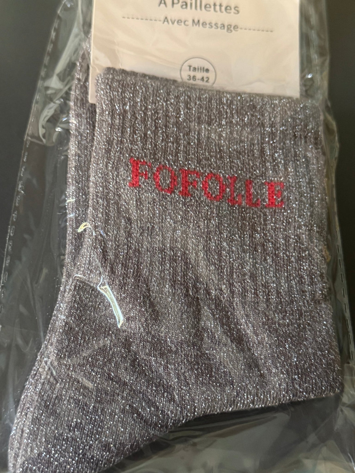 Chaussettes Fofolle : taupe sous emballage