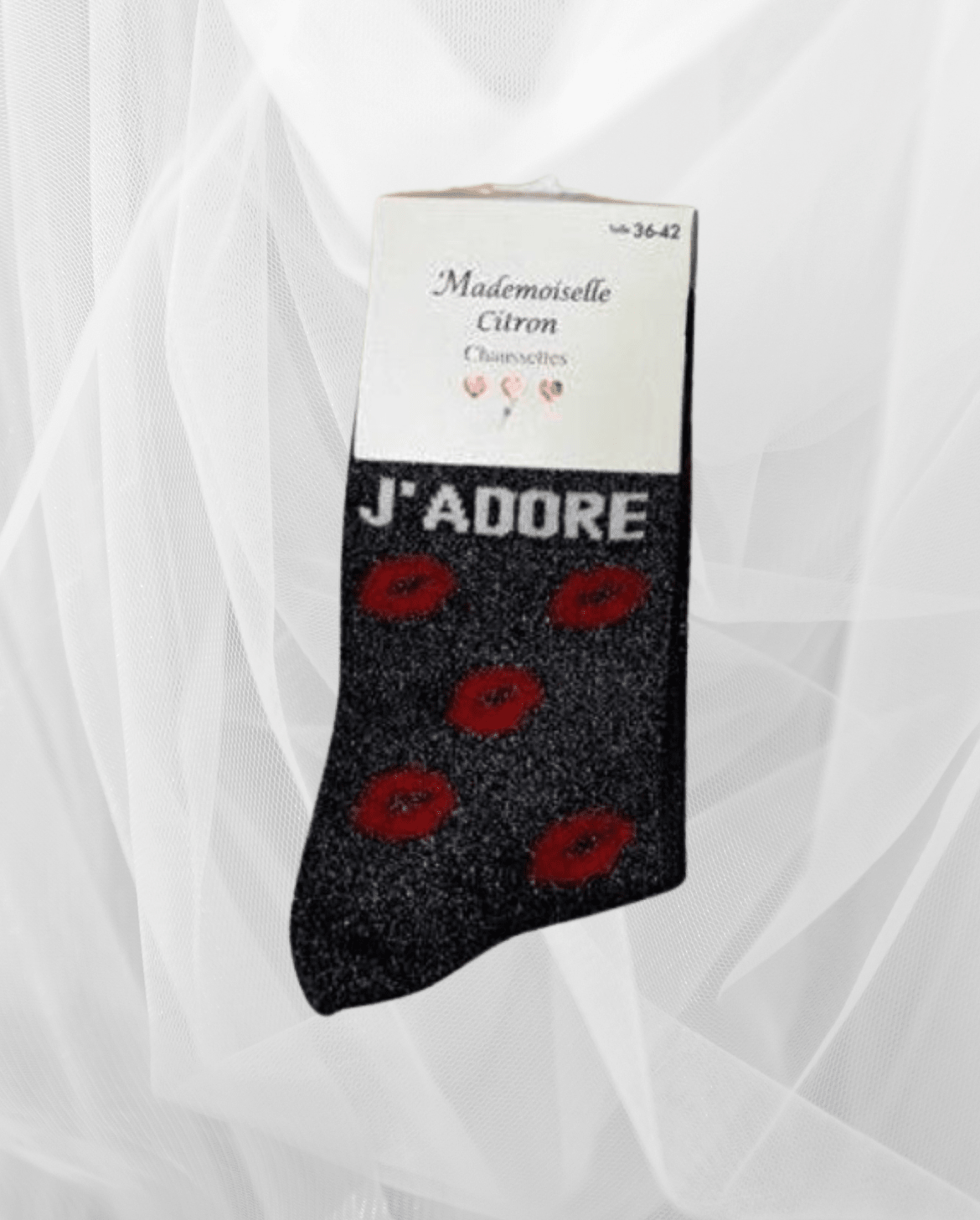 Chaussettes J’adore à bisous pailletés, palette de coloris