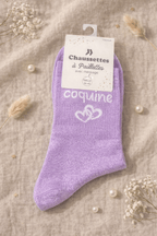 Chaussettes pailletées violet lilas coquine avec cœurs blancs Mademoiselle Citron