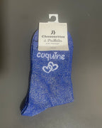 Chaussettes pailletées bleu roi coquine avec cœurs blancs Mademoiselle Citron