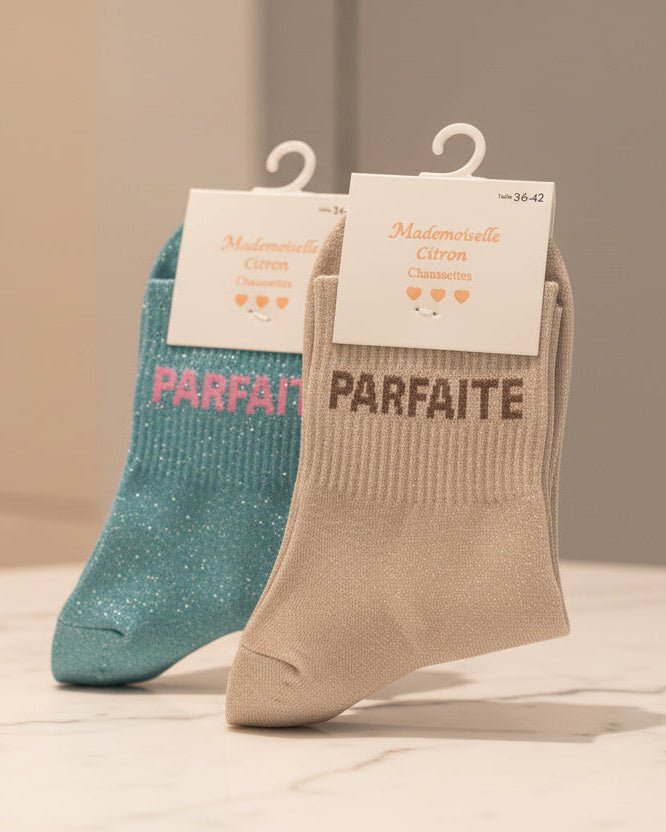 Chaussettes « Parfaite » Paillettes – Message Fun – Mademoiselle Citron – 36 - 42 - Mam’s Ailes