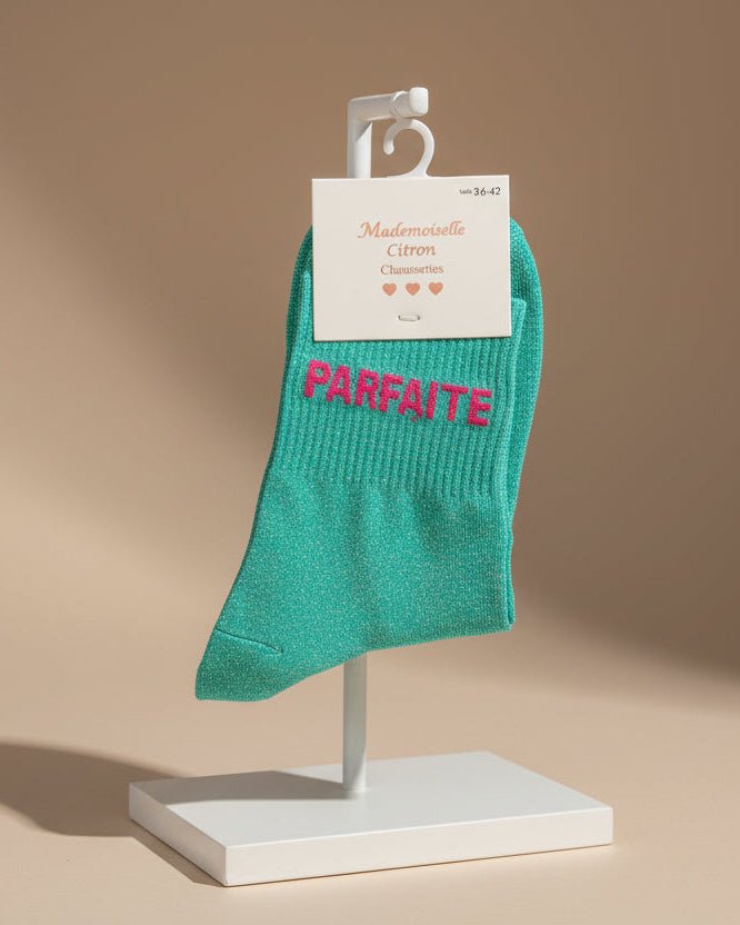 Chaussettes « Parfaite » Paillettes – Message Fun – Mademoiselle Citron – 36 - 42 - Mam’s Ailes