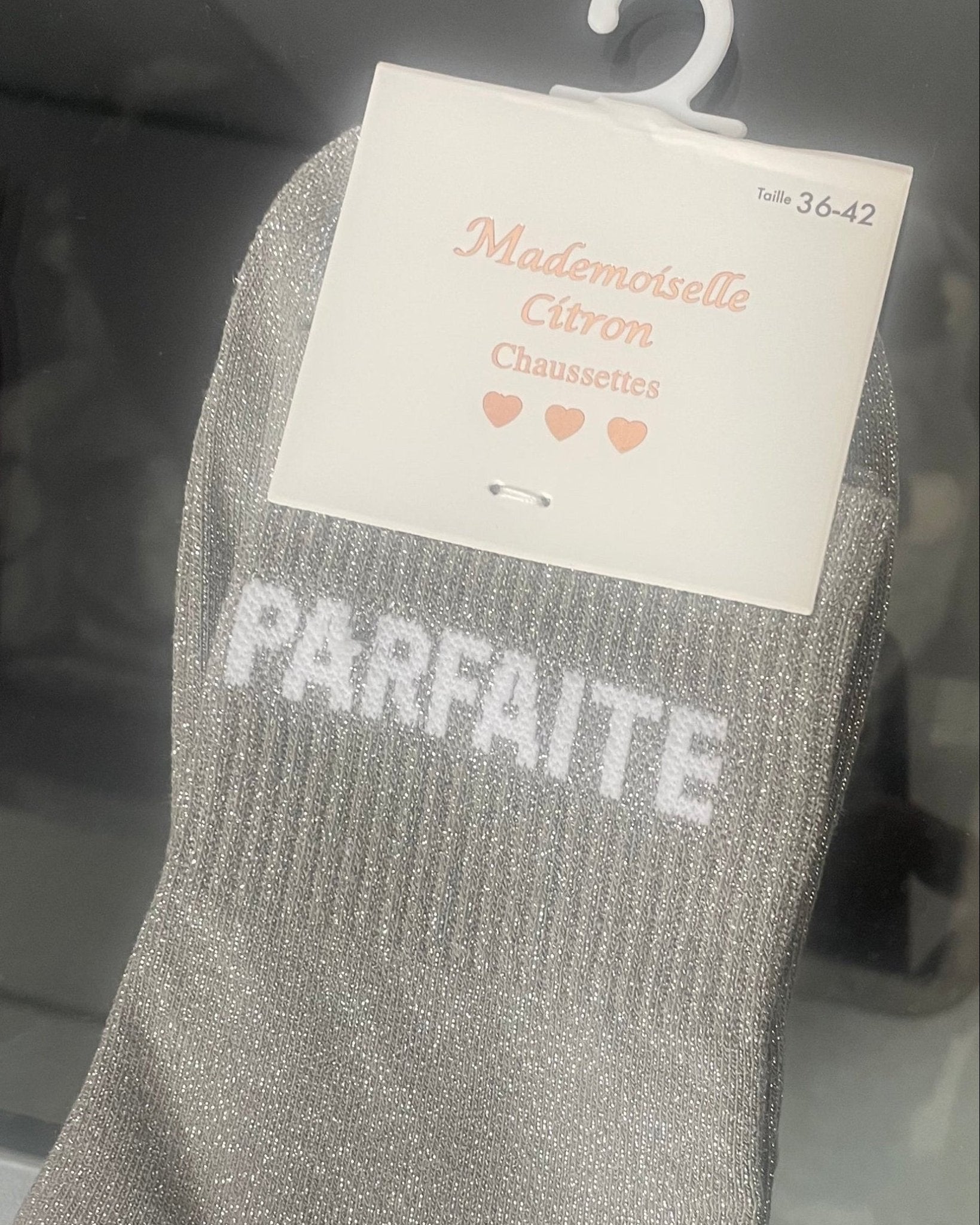 Chaussettes « Parfaite » Paillettes – Message Fun – Mademoiselle Citron – 36 - 42 - Mam’s Ailes