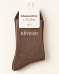 Chaussettes pailletées Rêveuse café brun, vue produit entière sur fond ivoire