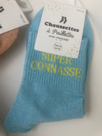 Chaussettes Super Connasse turquoise et orange
