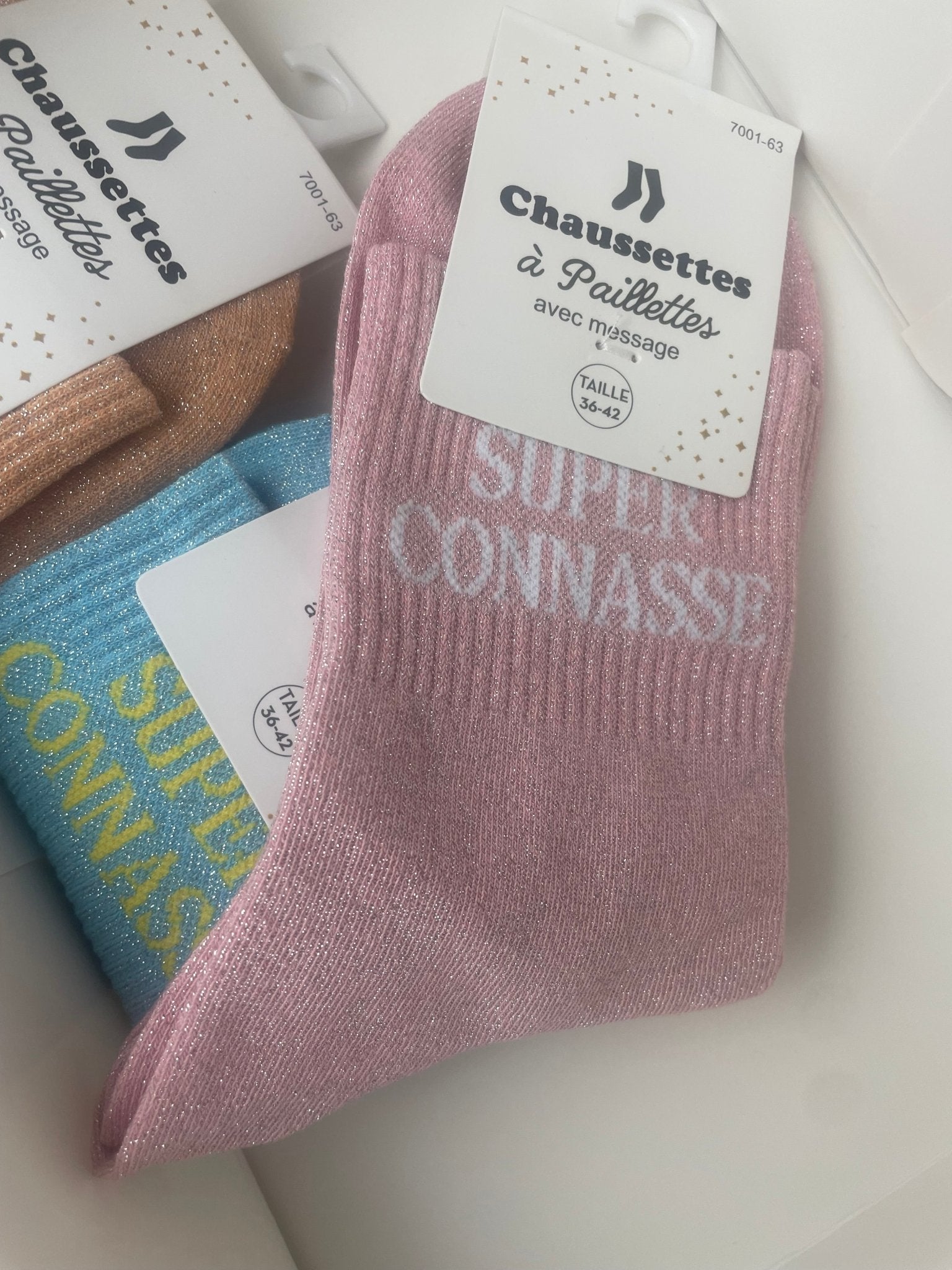 Chaussettes Super Connasse roses