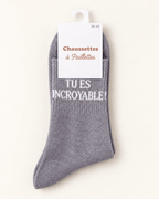 Chaussettes pailletées Tu es incroyable gris lilas sur fond ivoire