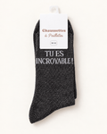 Chaussettes pailletées Tu es incroyable noires sur fond ivoire