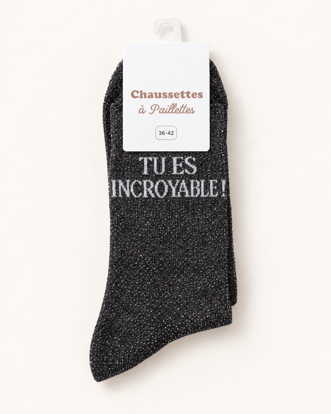 Chaussettes pailletées Tu es incroyable noires sur fond ivoire