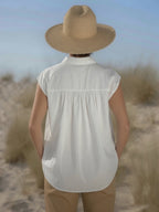 Chemise blanche femme Bianca en coton transparent, coupe ample en forme trapèze, vue de dos