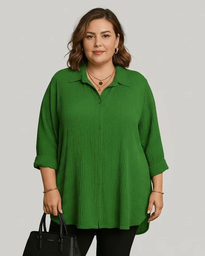 Chemise grande taille gaze de coton verte longue fluide