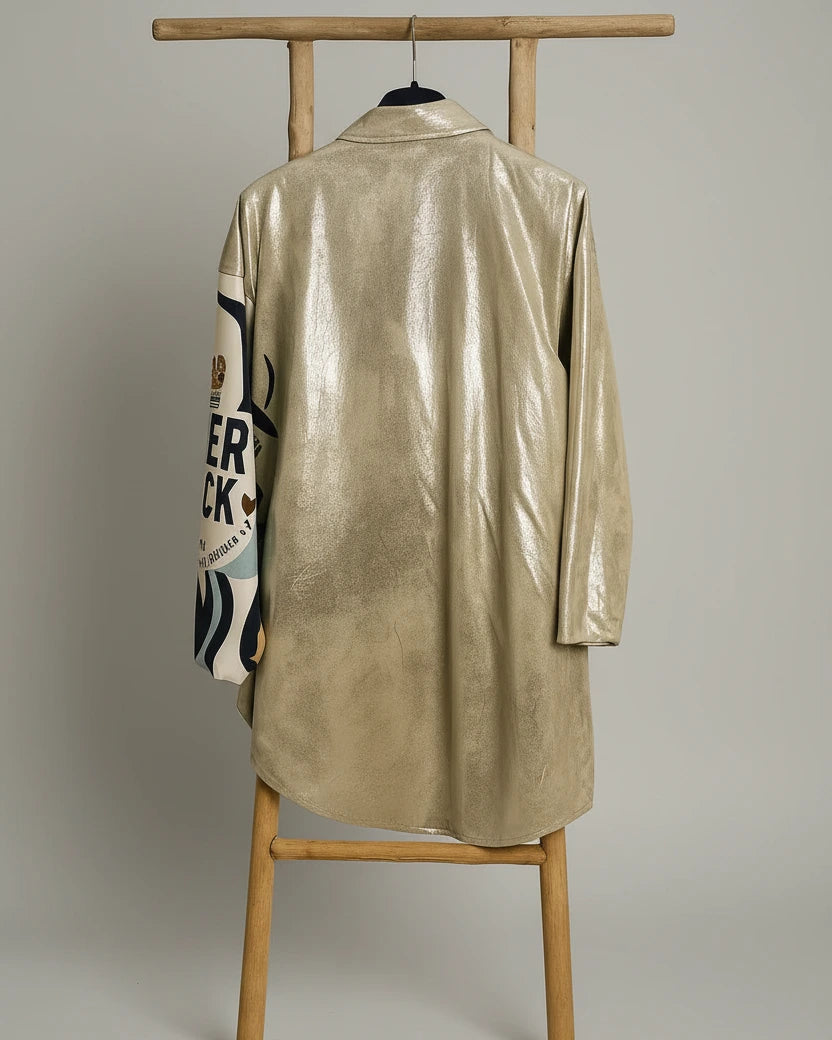 Dos uni effet métallisé champagne chemise longue femme