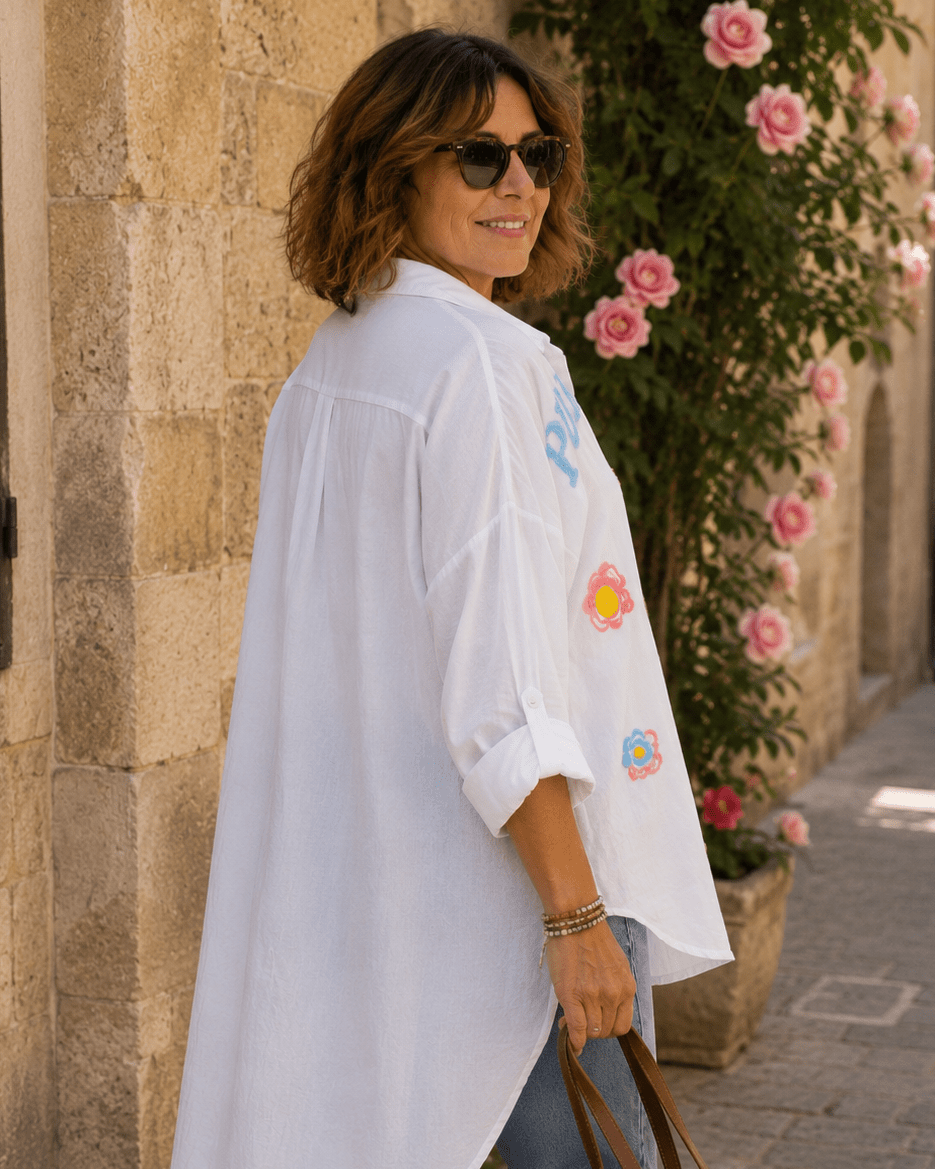 Chemise Pure Rose — Broderies Fleuries - Mam’s AilesBlanc