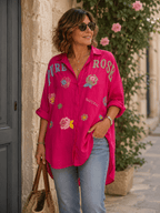 Chemise Pure Rose — Broderies Fleuries - Mam’s AilesBlanc