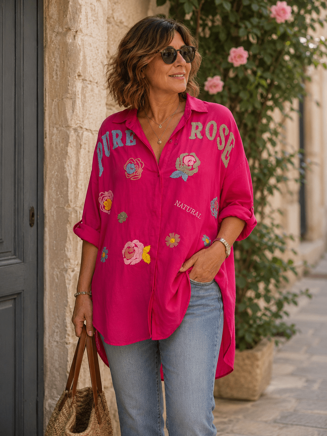 Chemise Pure Rose — Broderies Fleuries - Mam’s AilesBlanc
