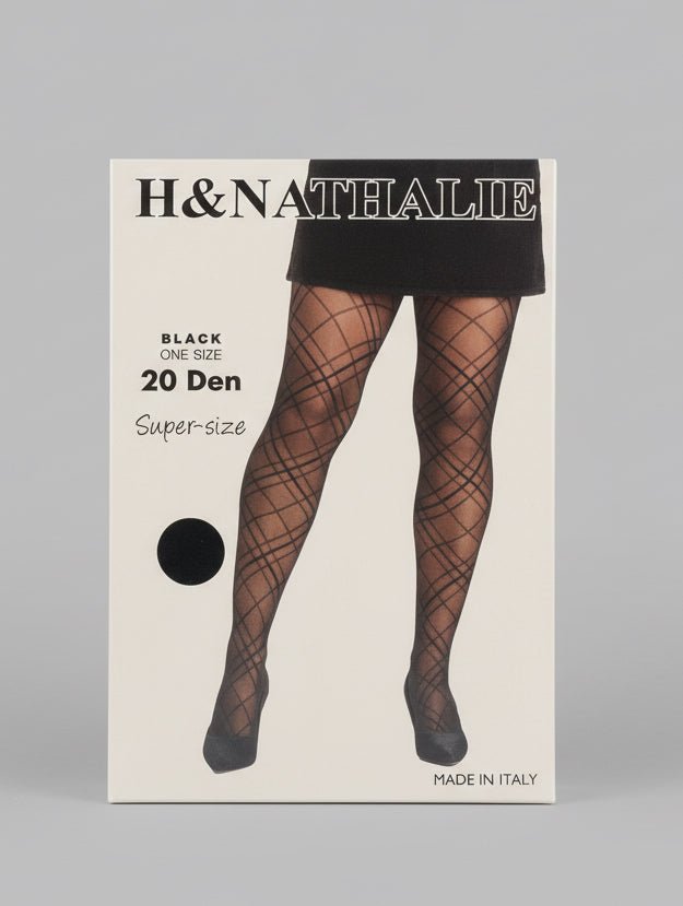 Collants 20 Den Noir Quadrillé – Grande Taille XXL - XXXL – Motif Géométrique – Made in Italy - Mam’s Ailes