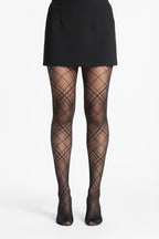 Collants 20 den noir quadrillé géométrique grande taille polyamide élasthanne