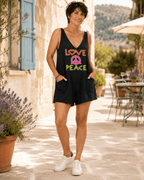 Combi-short Love Peace noire en coton, vue portée