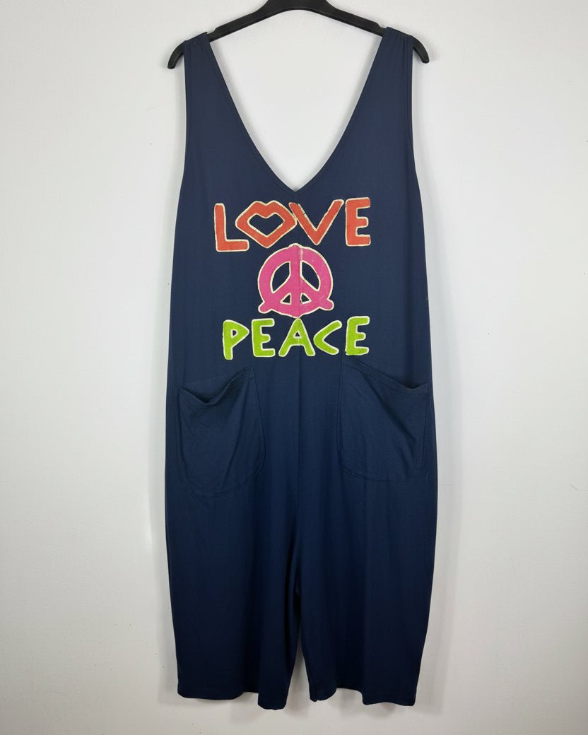 Combi-short Love Peace marine en coton stretch