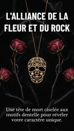 Sautoir Skull : détail des motifs floraux et de la chaîne