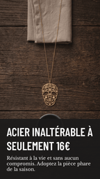 Sautoir Skull : détail des motifs floraux et de la chaîne acier inoxydable