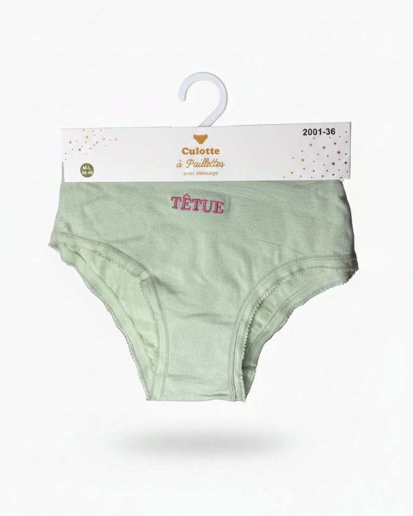 Culotte pailletée Têtue Vert / Fuchsia - Lingerie à message