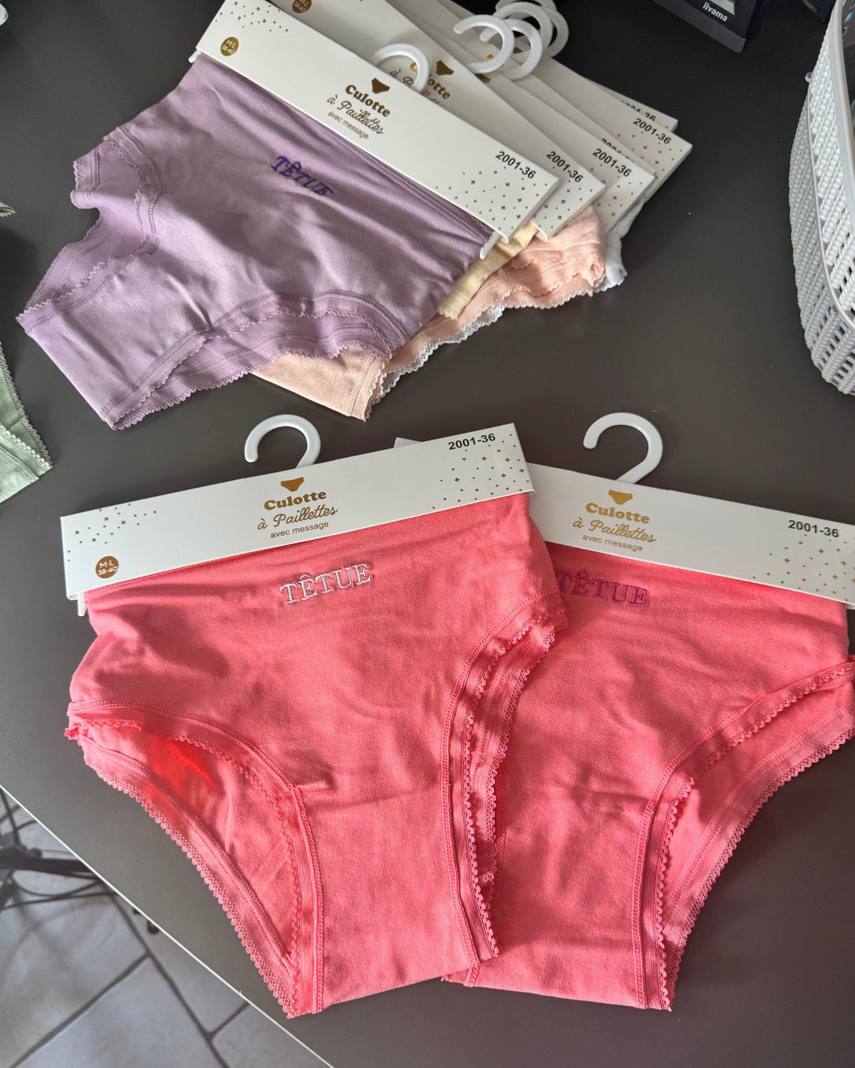 Culotte pailletée Têtue Corail / Blanc - Lingerie à message