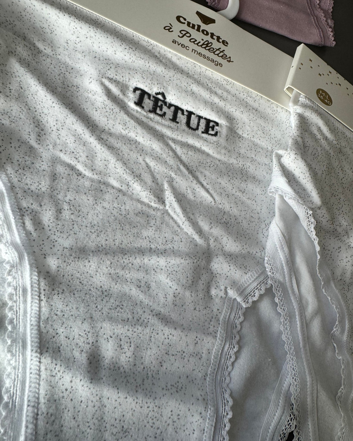 Culotte pailletée Têtue Blanc / Noir - Lingerie à message