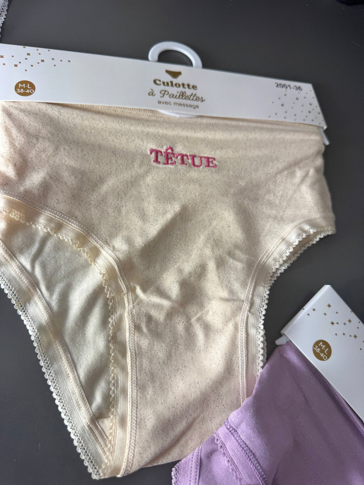 Culotte pailletée Têtue Pêche - Lingerie à message, vue complémentaire 2