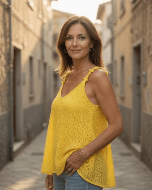Débardeur coton, evasé porté de couleur jaune made in Italy