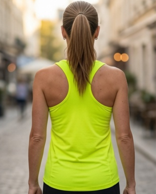 Débardeur fluo femme en 100% coton avec dos nageur, vue de dos