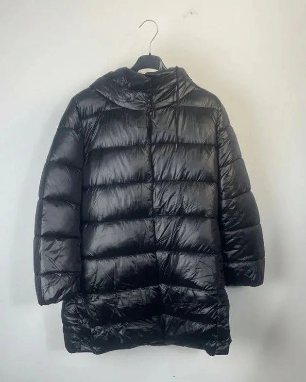 Doudoune noire mi-longue femme avec capuche amovible – Mam’s Ailes