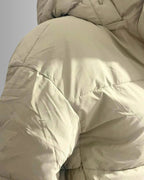 Doudoune satinée femme beige courte avec capuche amovible, Made in Italy